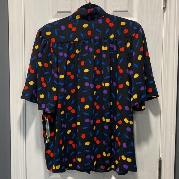 NEW ModCloth Cherry Print Bow Top Size Large Retro NWT - Picture 7 of 11